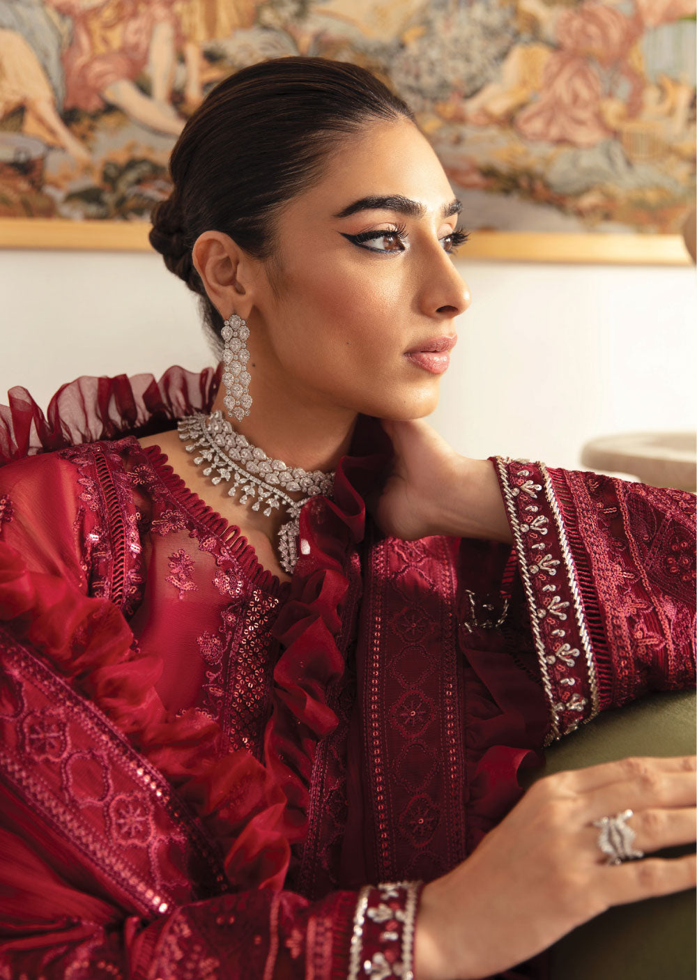 GLCC-02-R - Ruby - Unstitched - Gulaal Embroidered Chiffon Collection 2023 - Memsaab Online