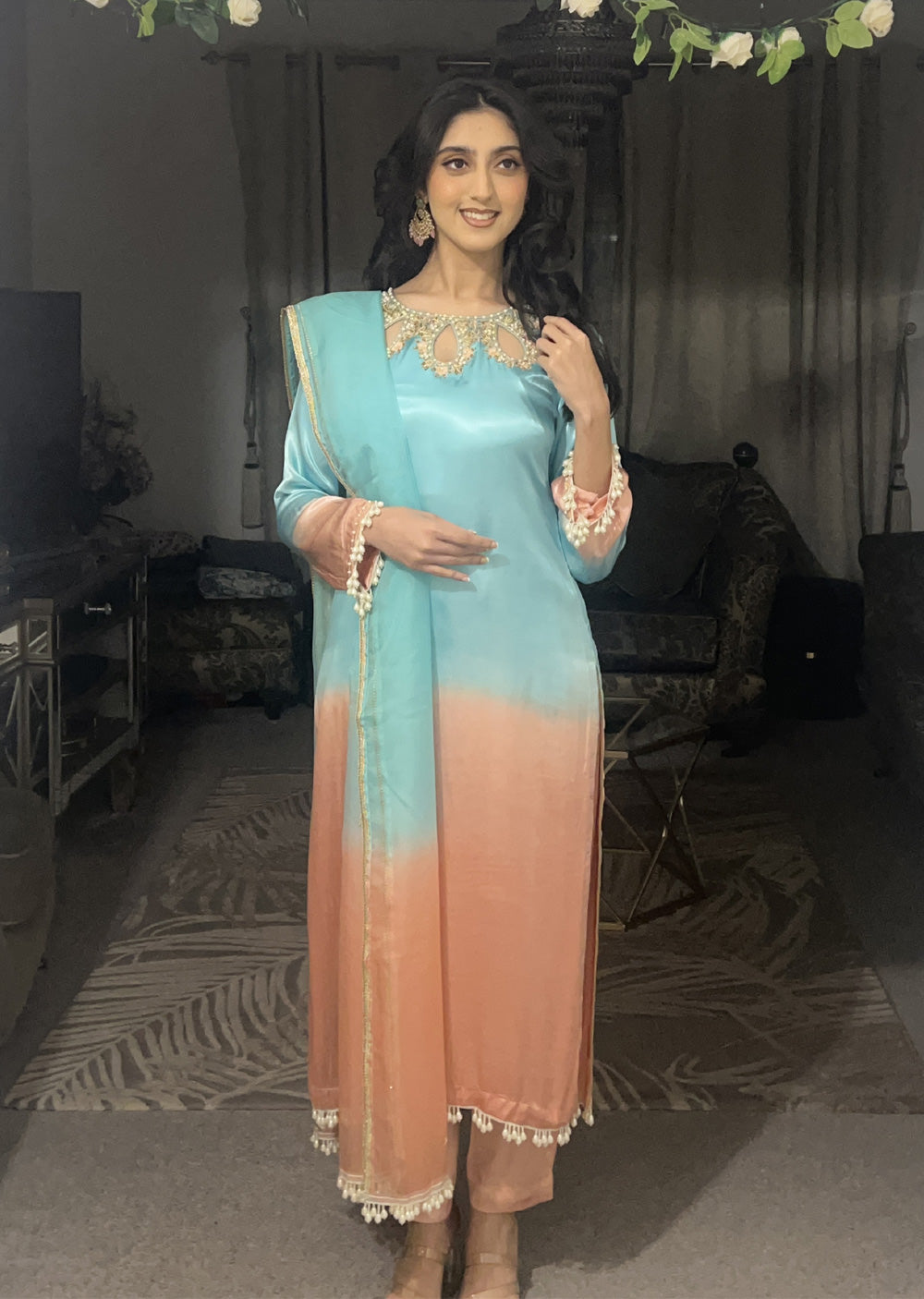 SRB1304 - Aleesha - Turq/Pink Tie Dye Outfit - Sehrish.B Designer - Memsaab Online