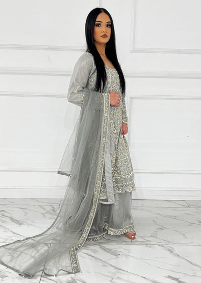 RH2111 Aaina - Grey Fancy Net Outfit - Memsaab Online