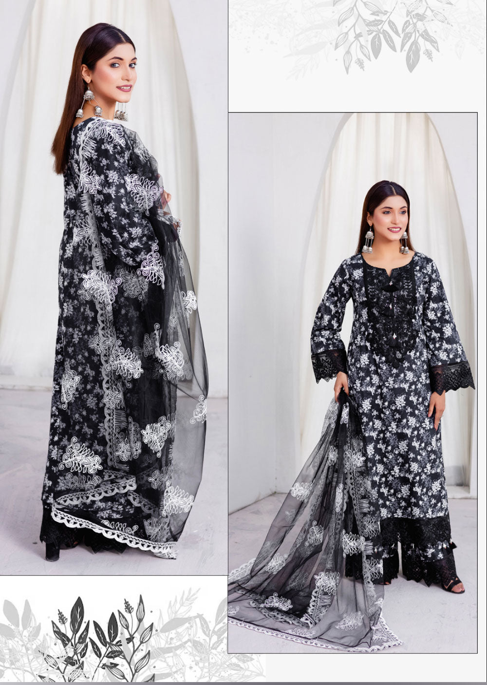 RGZ4002 Readymade Black/White Pearl Lawn Suit - Memsaab Online