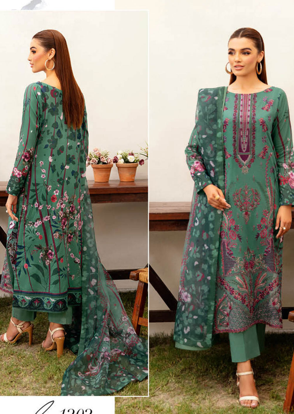 L-1202 - Unstitched - Ramsha Mashaal Luxury Lawn Vol 12 2024 - Memsaab Online