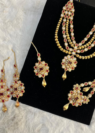 JBM34 Gold Plated with Red Silver choker Set - Memsaab Online