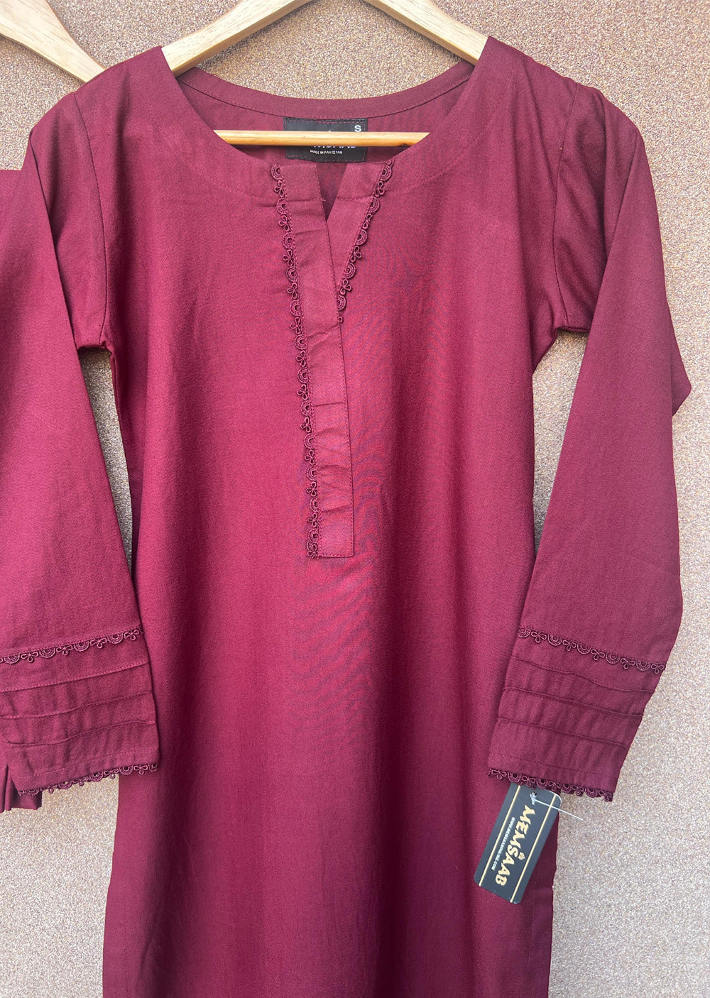 HK302 - Red - Readymade Linen Outfit 2025 - Memsaab Online