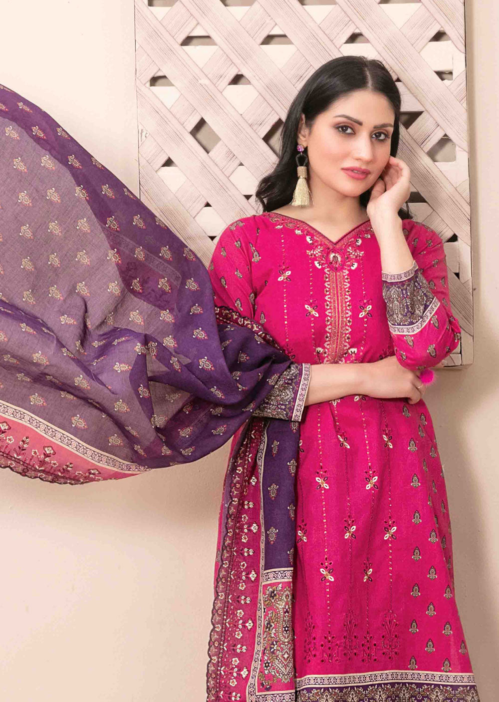 D-2602-R - Readymade - Ursiya Embroidered Lawn by Tawakkal 2024 - Memsaab Online