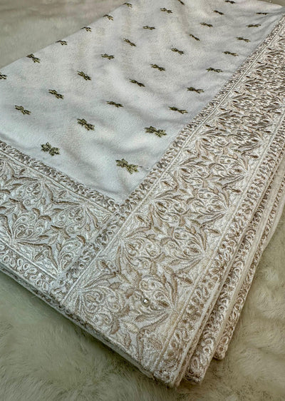 STY1001 Groom White Brocade Shawl - Memsaab Online