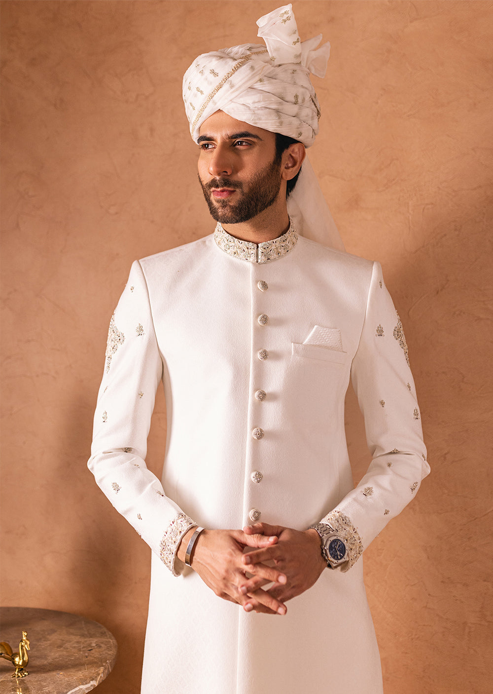 SHR-02 - Offwhite - Readymade Mens Sherwani 2024 - Memsaab Online