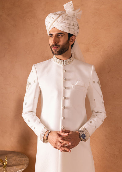 SHR-02 - Offwhite - Readymade Mens Sherwani 2024 - Memsaab Online