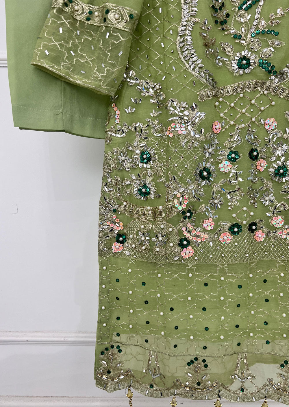 SLM613 Rum - Readymade Green Chiffon Outfit - Memsaab Online