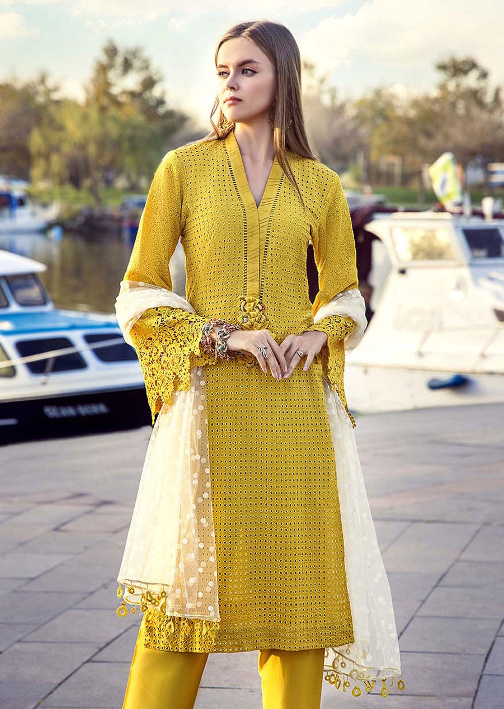 F-131- Yellow - Readymade - Basics by Khuda Baksh Creations 2024 - Memsaab Online