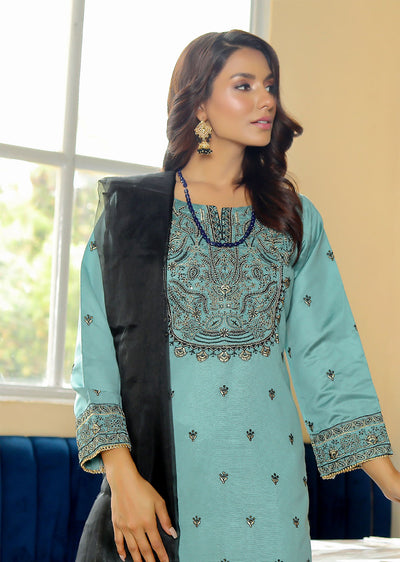 KLD312 Bahar - Cyan Readymade Khadi Net Suit - Memsaab Online