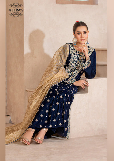 HSS-157 - Readymade Heeras Sapphire Velvet Suit - Memsaab Online