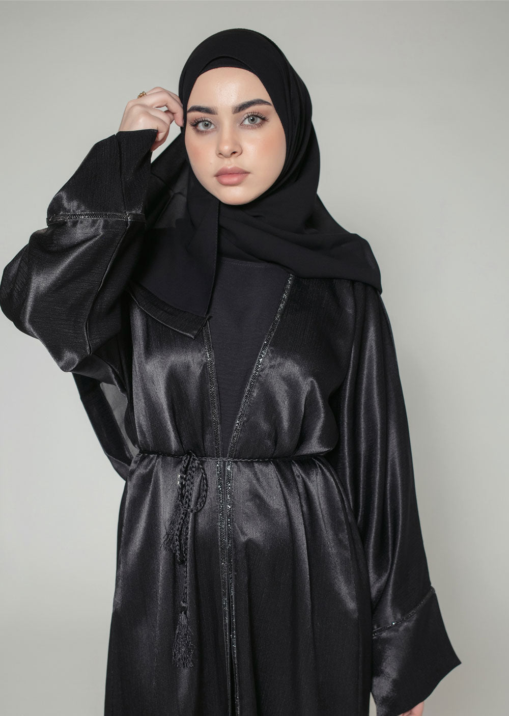 DSL-07 Laraib - Black Jacket Style Abaya Set - Memsaab Online