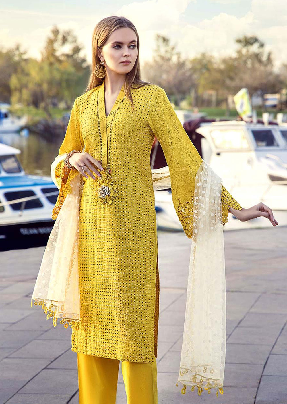 F-131- Yellow - Readymade - Basics by Khuda Baksh Creations 2024 - Memsaab Online