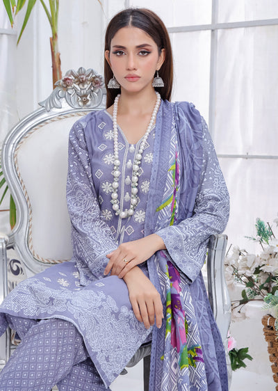 AMT5102 - Grey Readymade LInen Shawl Suit - Memsaab Online