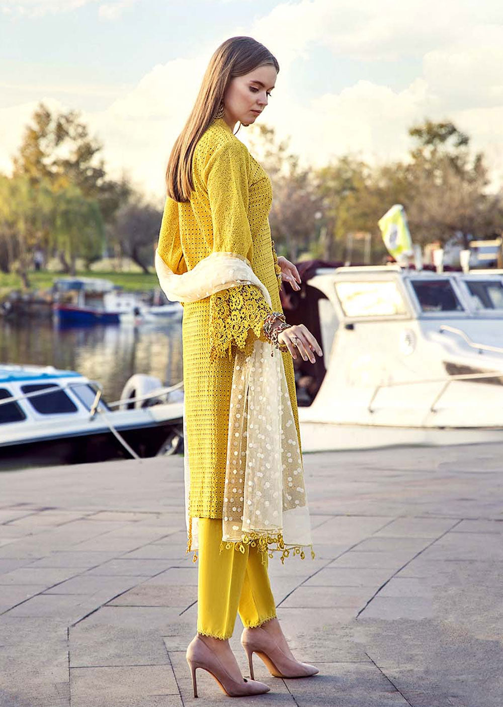 F-131- Yellow - Readymade - Basics by Khuda Baksh Creations 2024 - Memsaab Online