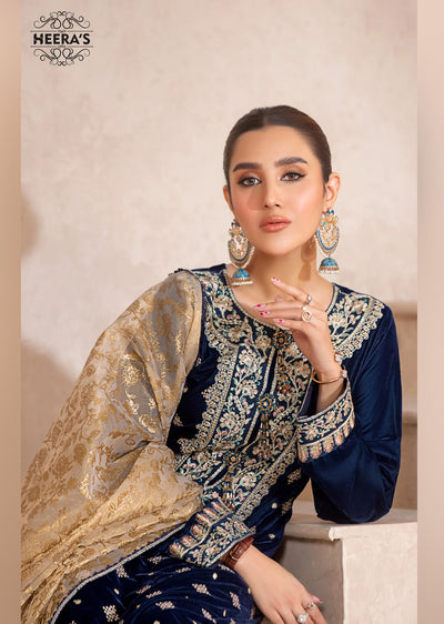 HSS-157 - Readymade Heeras Sapphire Velvet Suit - Memsaab Online