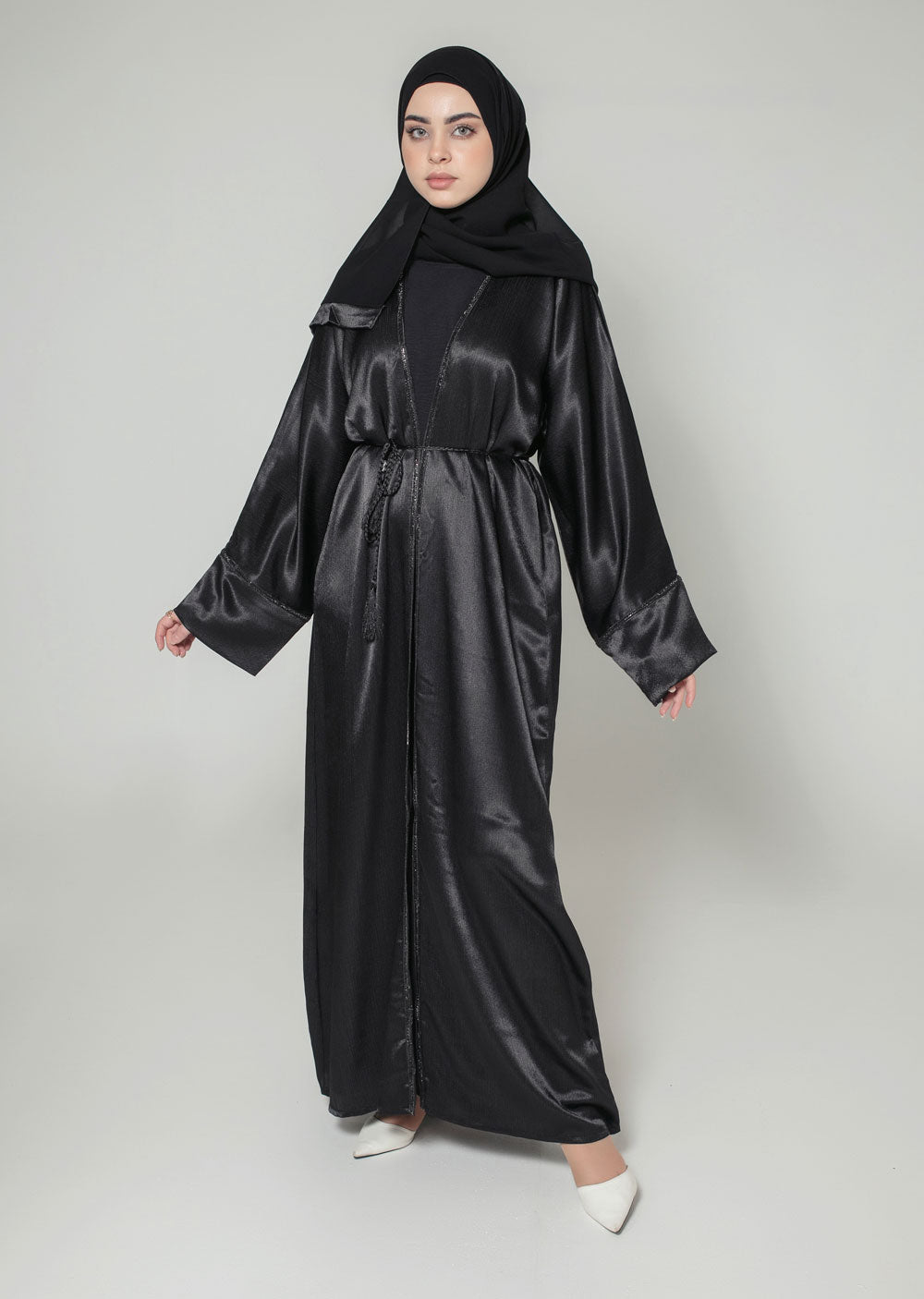 DSL-07 Laraib - Black Jacket Style Abaya Set - Memsaab Online