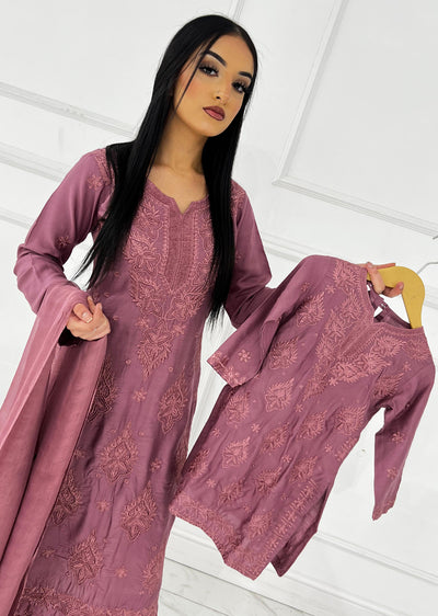 HK295 - Pink - Mummy n Me Linen Outfit - Memsaab Online