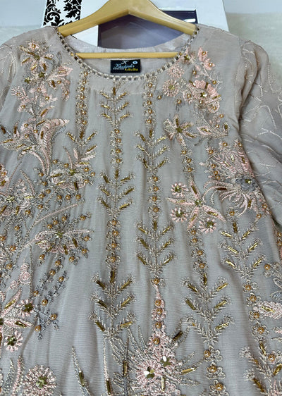 ASK602 Gold Readymade Chiffon Suit - Memsaab Online