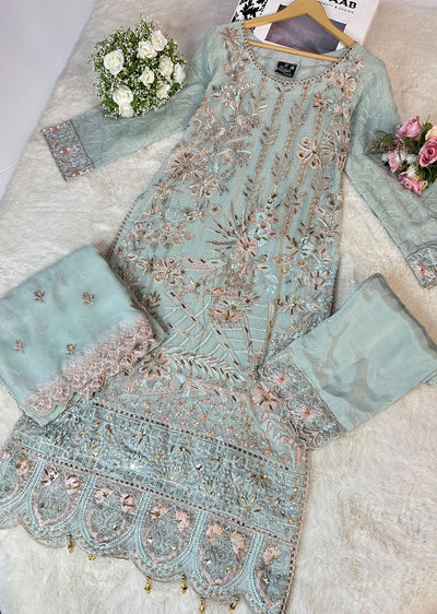 ASK602 Mint Readymade Chiffon Suit - Memsaab Online