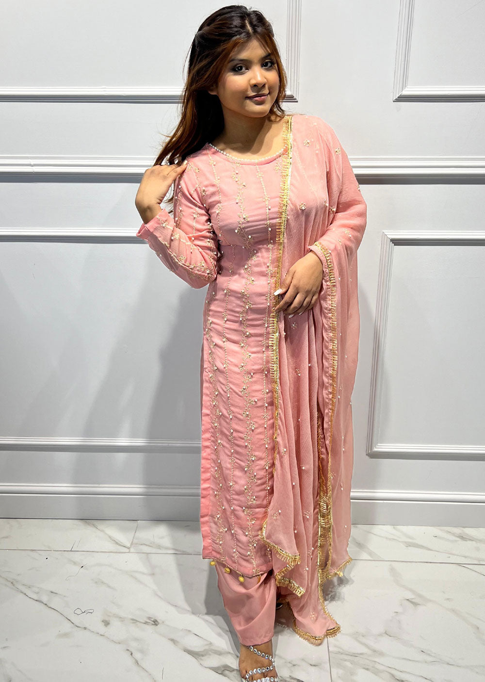 RGZ3001 Readymade Pink Mummy & Me Chiffon Suit - Memsaab Online