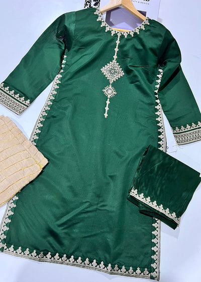 KLD303 Aynoor - Green Readymade Khadi Net Suit - Memsaab Online