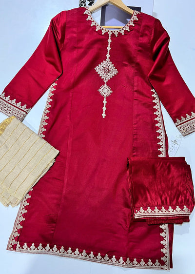 KLD303 Aynoor - Red Readymade Khadi Net Suit - Memsaab Online