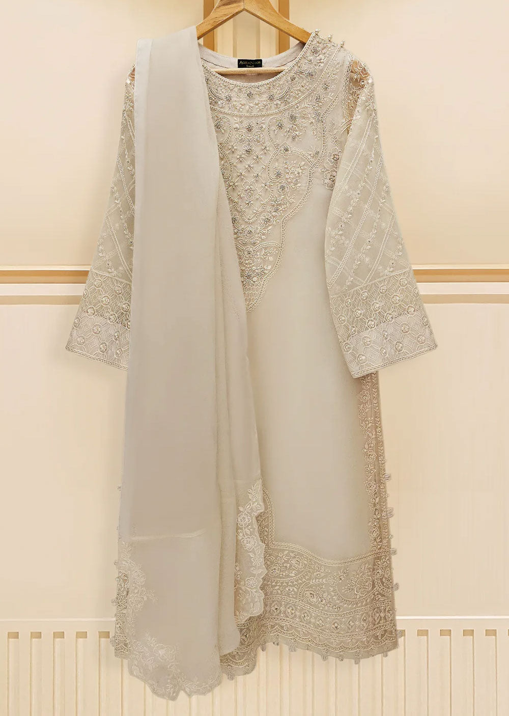 S109230 - Readymade -Pure Organza Embroidered Suit by Agha Noor 2024 - Memsaab Online