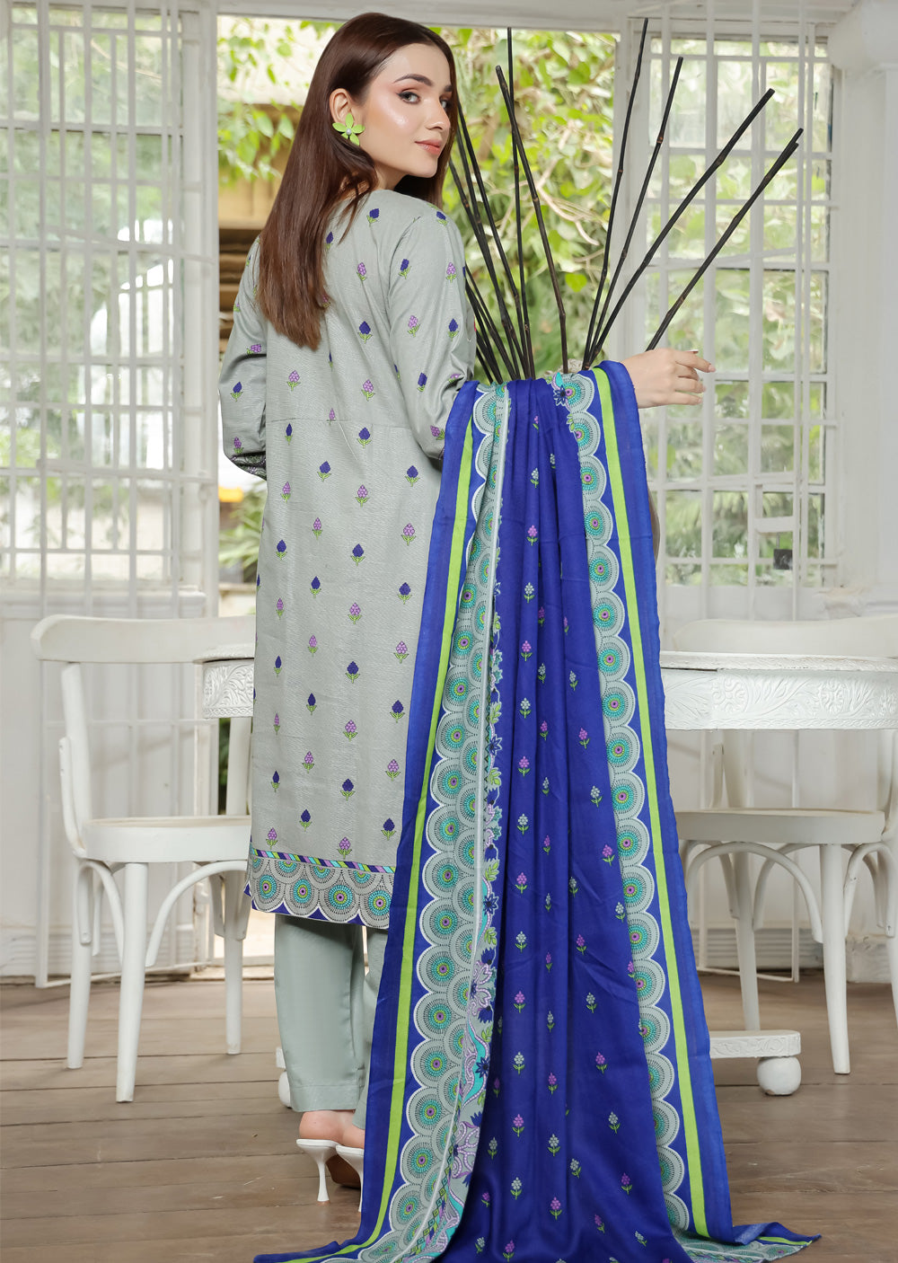 AMT5131- Grey Readymade Khaddar Shawl Suit - Memsaab Online