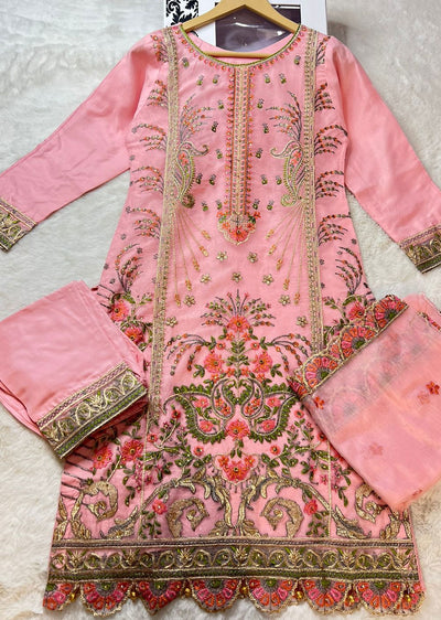 ASK630 Readymade Organza Pink Suit - Memsaab Online