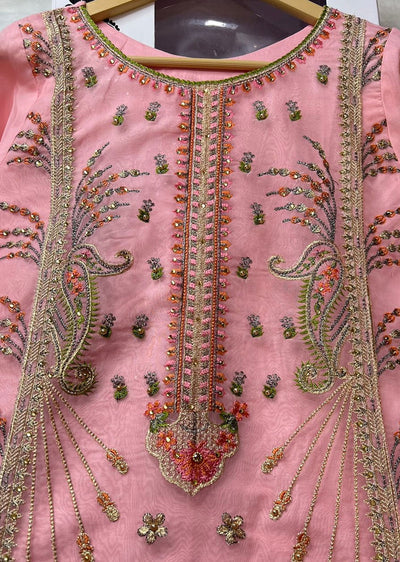 ASK630 Readymade Organza Pink Suit - Memsaab Online