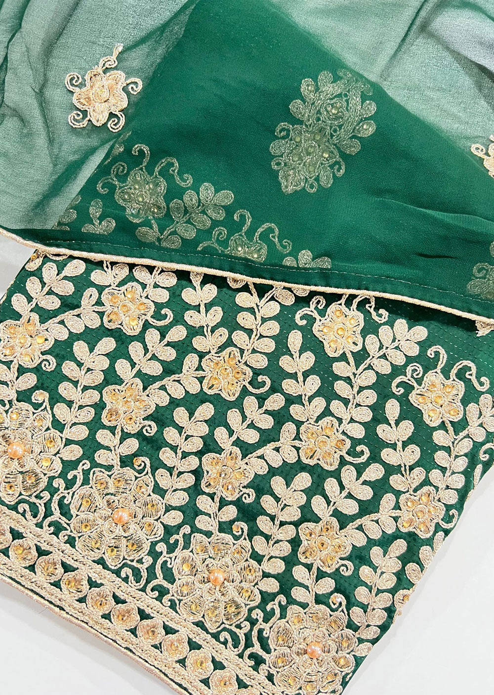 OP17130 Green Unstitched Crepe Suit - Memsaab Online