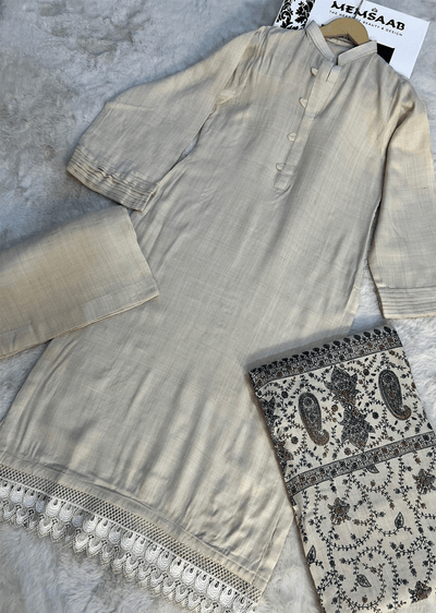 SMR3116- Cream wool winter suit Suit - Memsaab Online