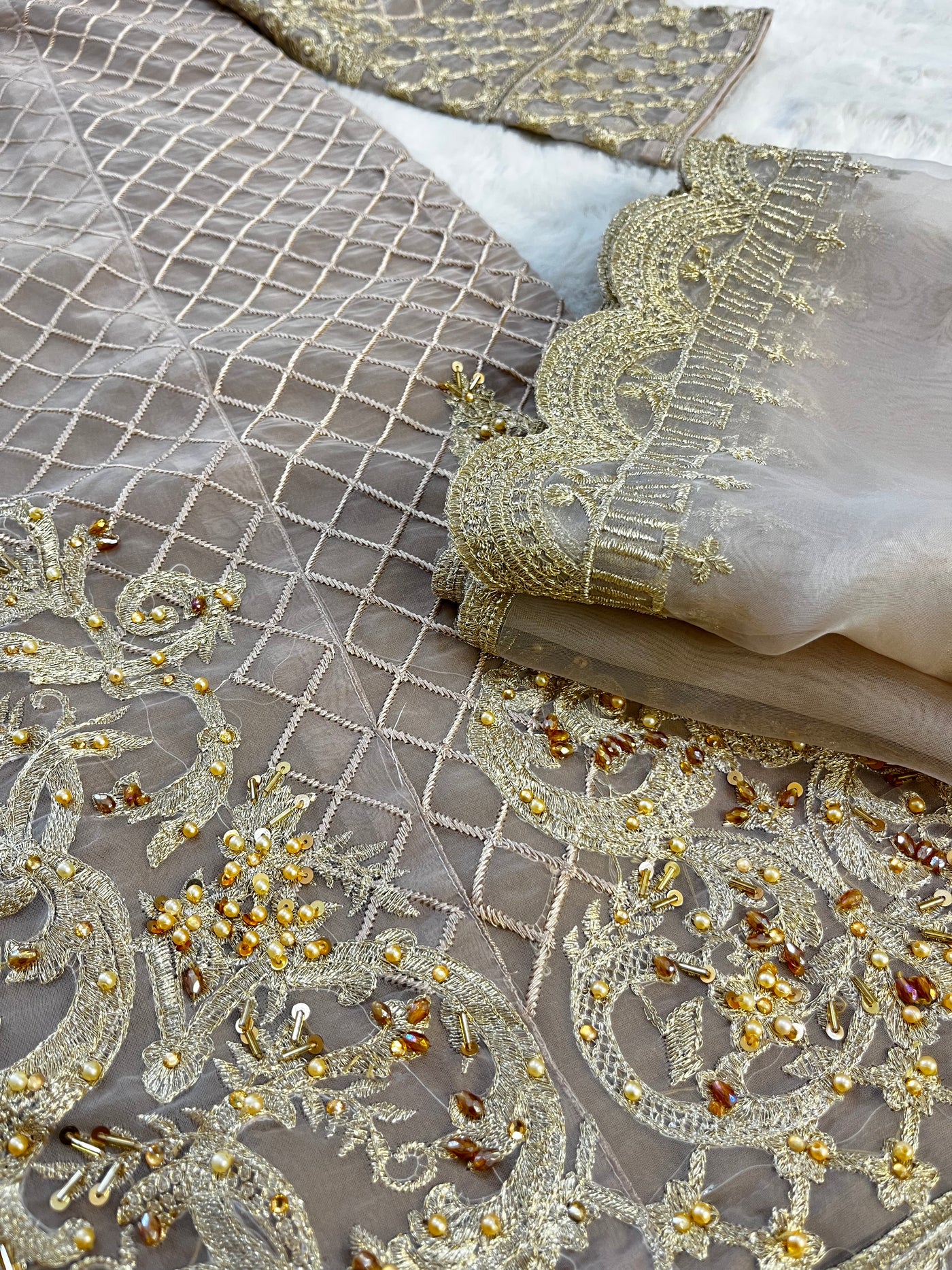 SN12 - Readymade - Nude Organza Outfit 2025 - Memsaab Online