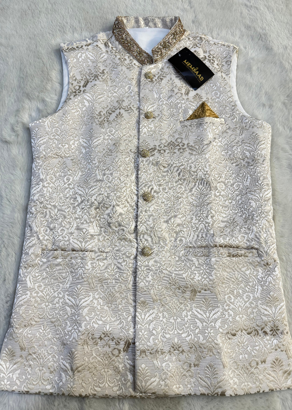 AK209 - Beige - Fancy Waistcoat - Father & Son - Memsaab Online