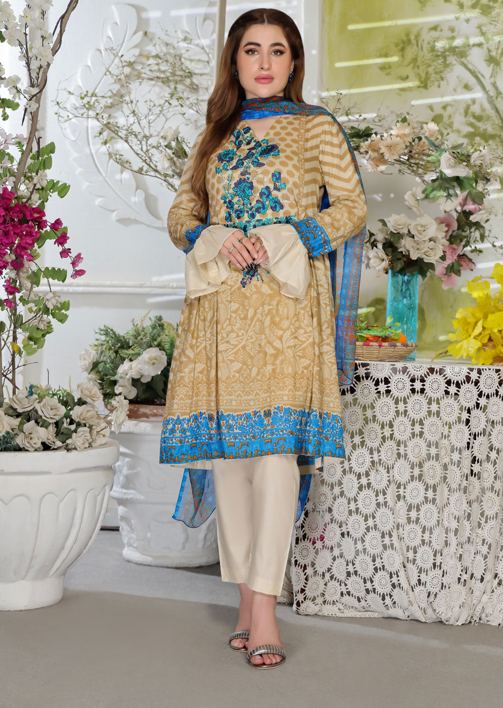 AMT47007C - Readymade Lawn Suit - Memsaab Online