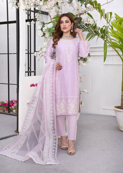 HK247 - Lilac Readymade Linen Suit - Memsaab Online
