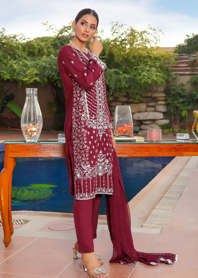 HK217 Syma - Maroon Readymade Linen Suit - Memsaab Online