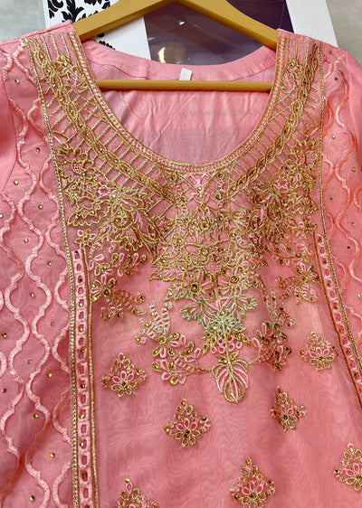 ASK631 Readymade Organza Pink Suit - Memsaab Online