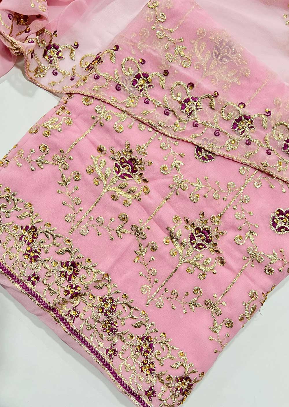 D9731 Pink Unstitched Georgette Suit - Memsaab Online