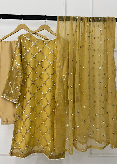 SMR3107 Quratulaine - Gold Chiffon Suit - Memsaab Online