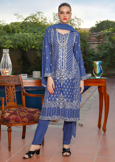 HK217 Syma - Blue Readymade Linen Suit - Memsaab Online