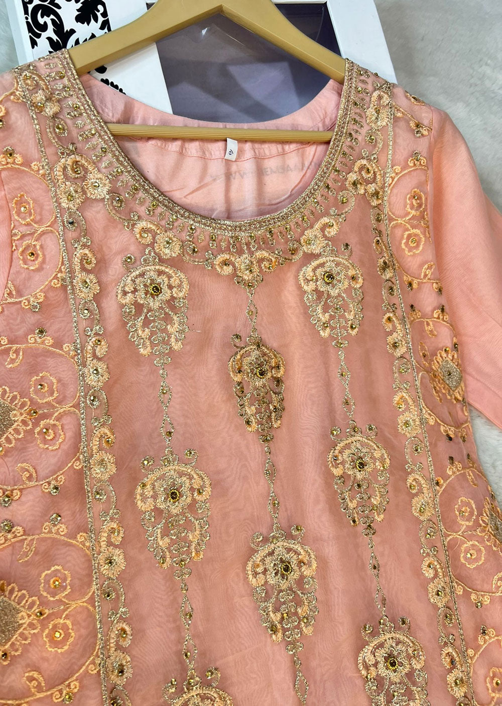 ASK632 Readymade Organza Pink Suit - Memsaab Online