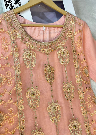 ASK632 Readymade Organza Pink Suit - Memsaab Online