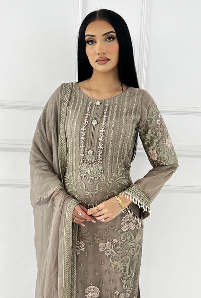 PS1729 Grey Readymade Chiffon Suit - Memsaab Online