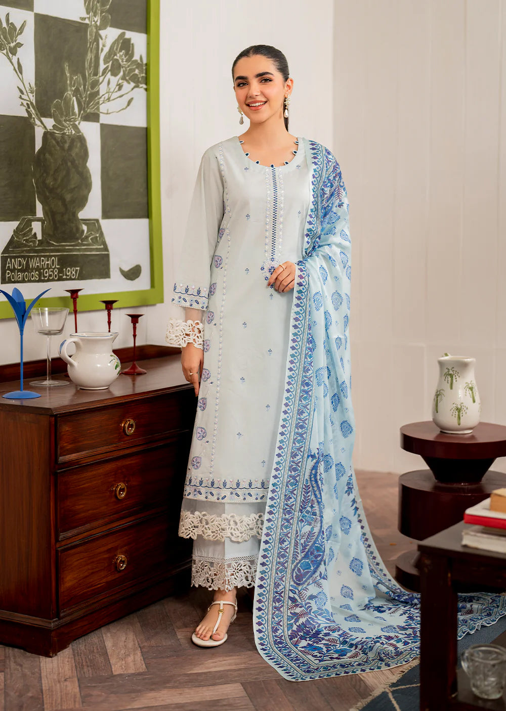 CELINE- Readymade 3 Piece Cotton Suit - Memsaab Online