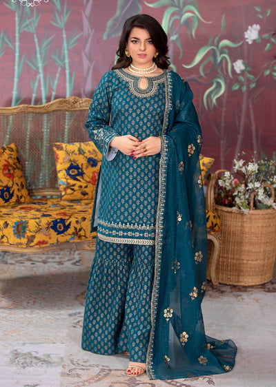 HSS-194 - Readymade - Motif Royalty Embroidered suit by Heeras - Memsaab Online