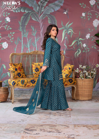 HSS-194 - Readymade - Motif Royalty Embroidered suit by Heeras - Memsaab Online