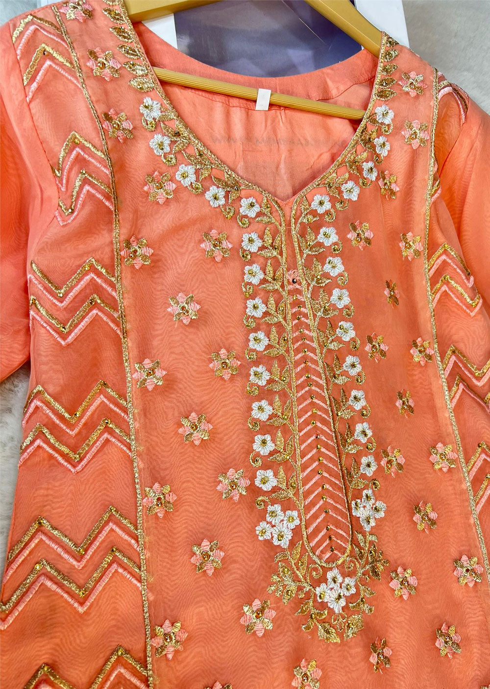 ASK633 Readymade Organza Peach Suit - Memsaab Online