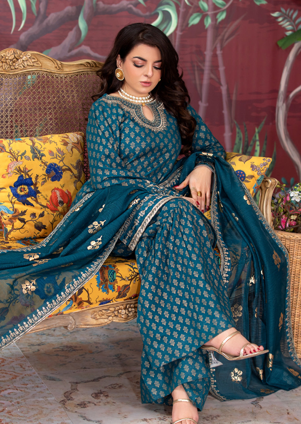 HSS-194 - Readymade - Motif Royalty Embroidered suit by Heeras - Memsaab Online